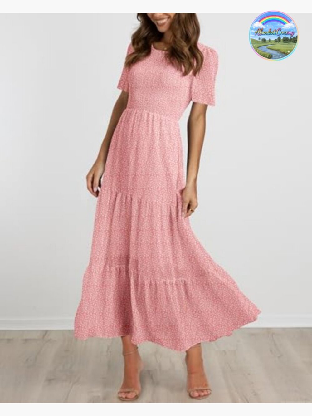 Women's Casual Short Sleeve Crew Neck Summer Dress Flowy Maxi Tiered - Picture 4 of 7